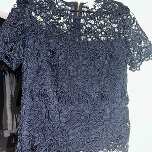 Nanette Lepore Navy Floral Lace Blouse